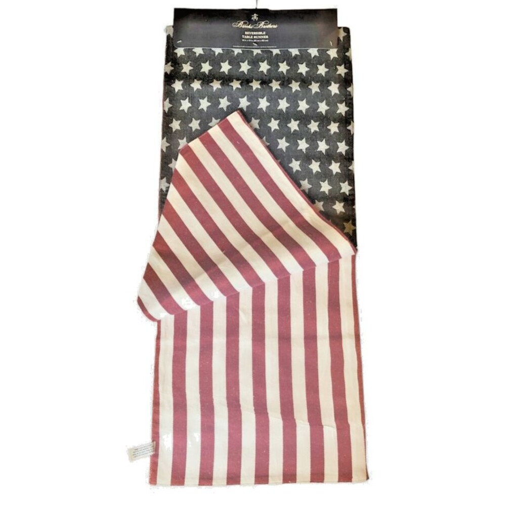 Brooks Brothers Table Runner July 4 Reversible Red White Blue Flag 14x72"